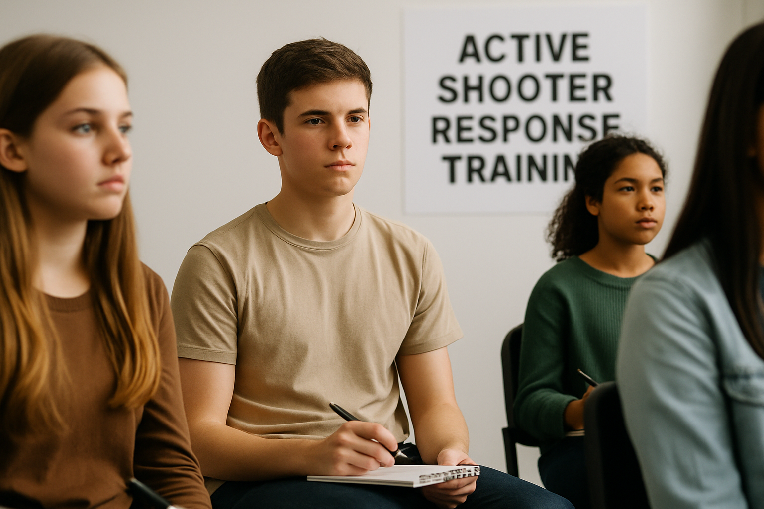 Youth and young adults in active shooter response training classroom setting